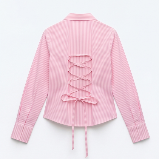 Corset Back Pink Button Down