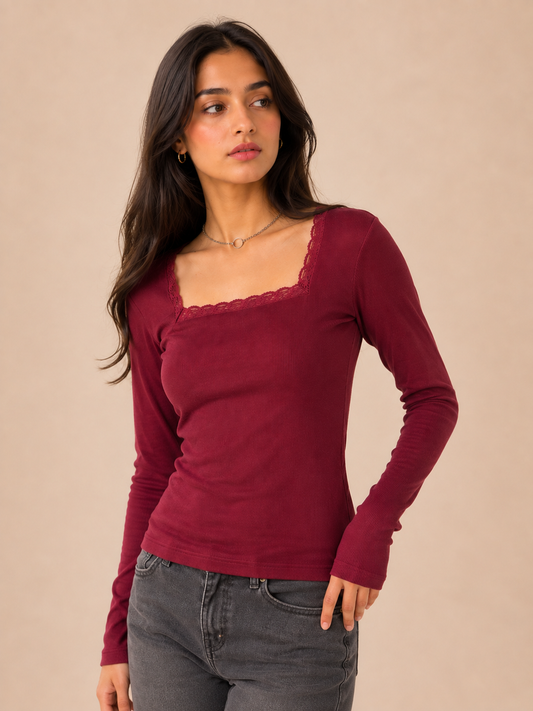 Red Laced Trim Top