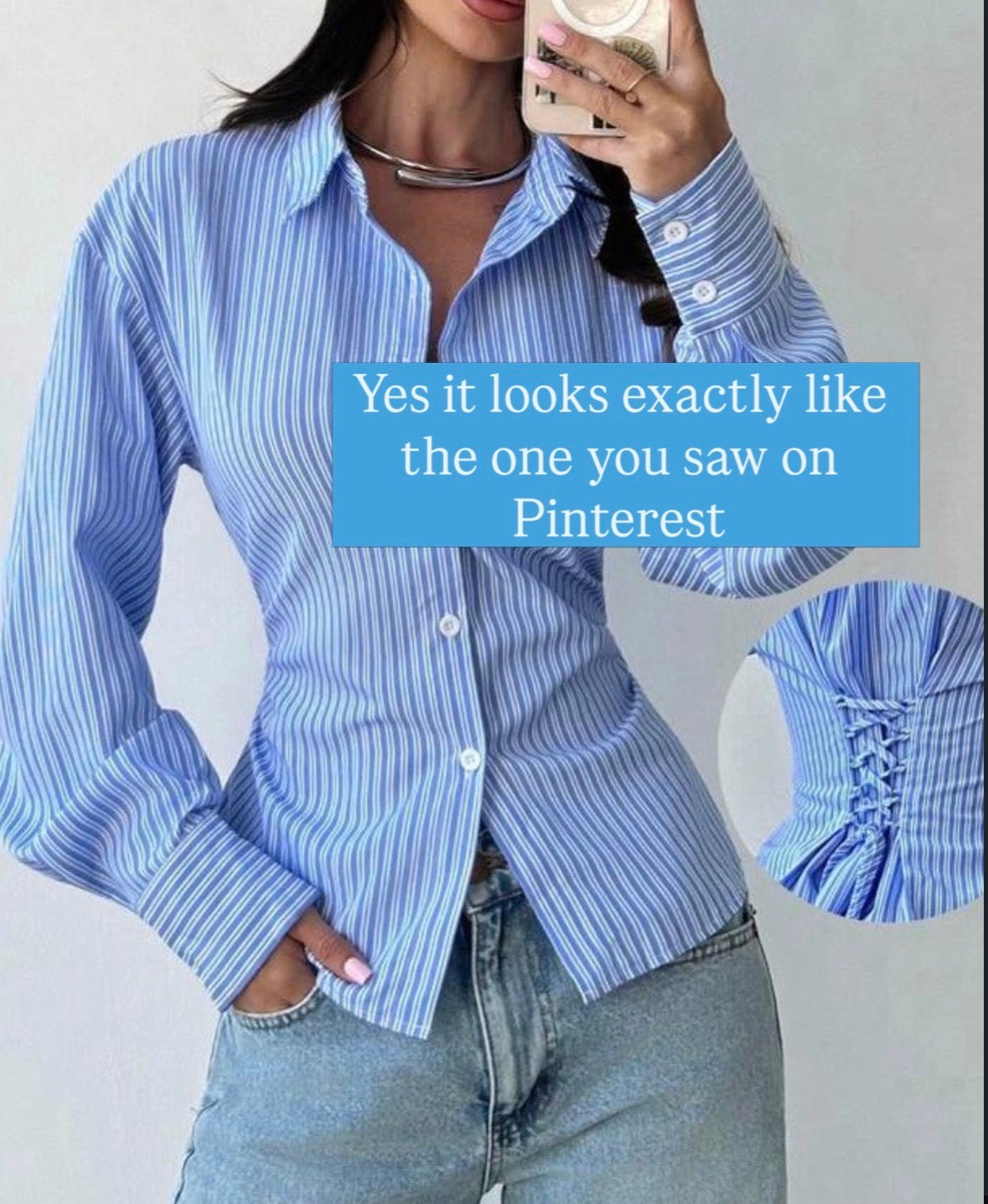 Corset back blue button down