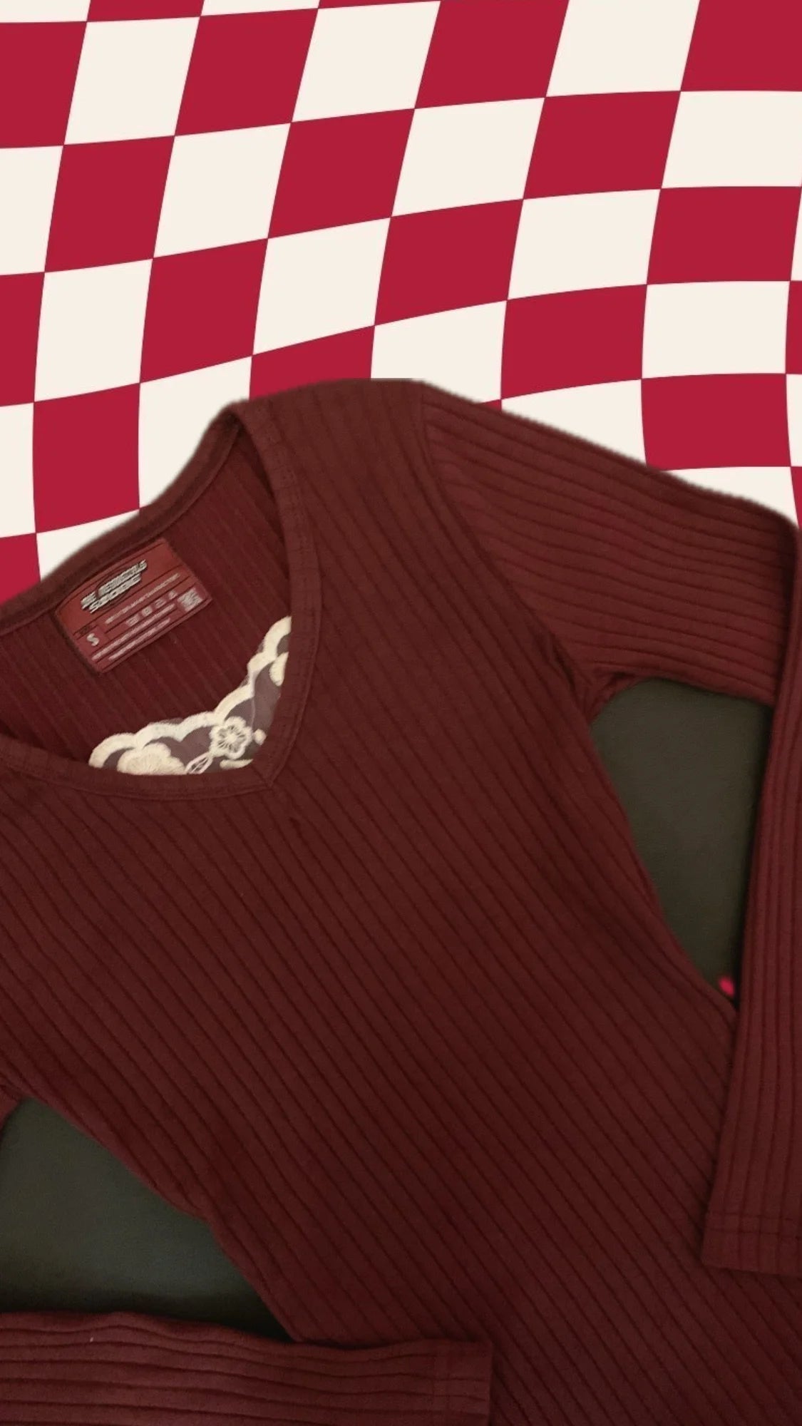 Y2K Wine Red Henley Fairycore Top