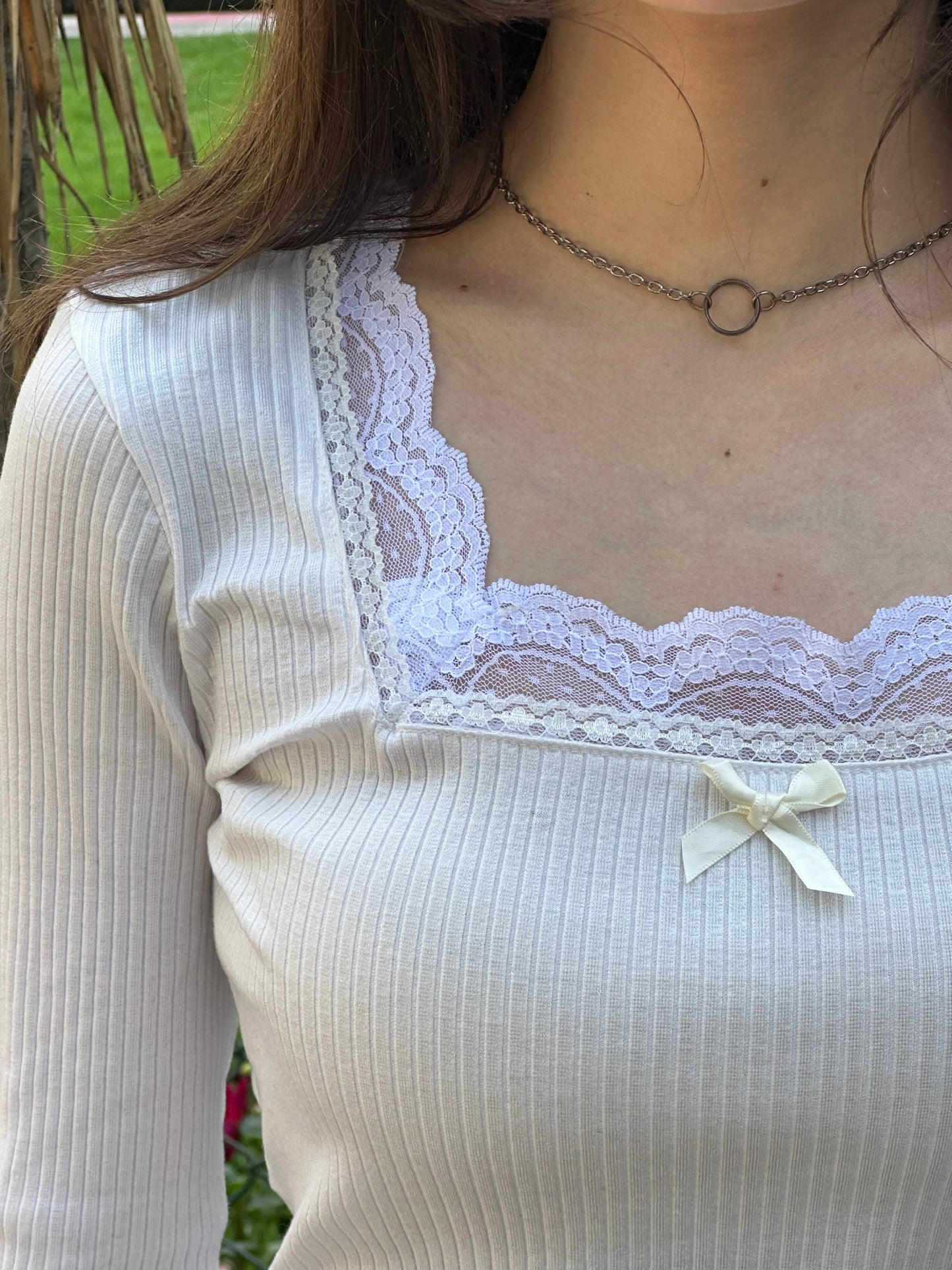 y2k white henley fairycore bow top