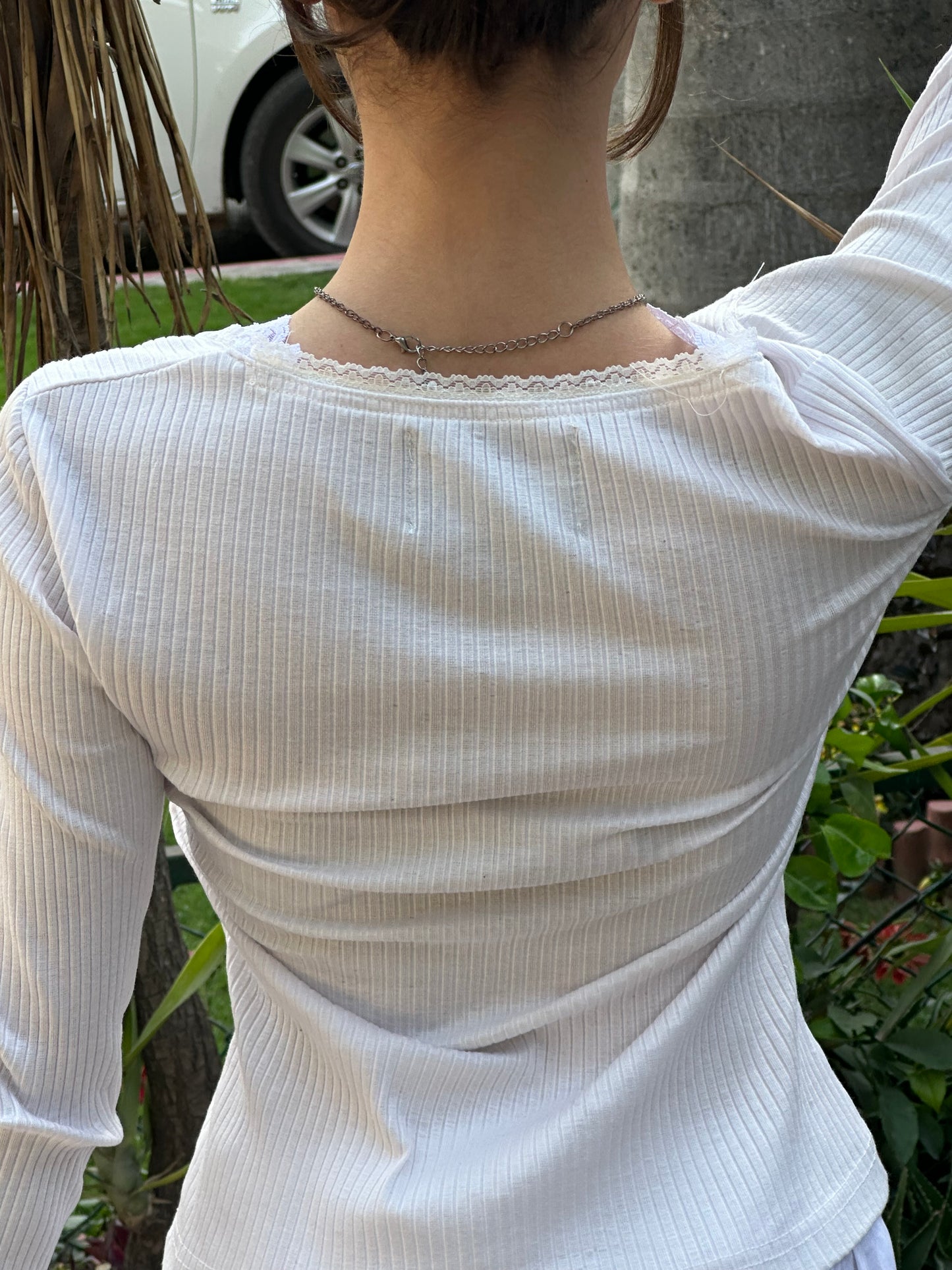 y2k white henley fairycore bow top
