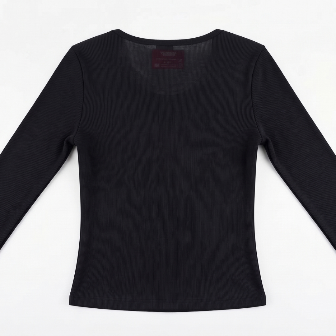 Black Buttoned Lace Henley