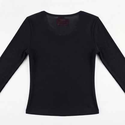 Black Buttoned Lace Henley