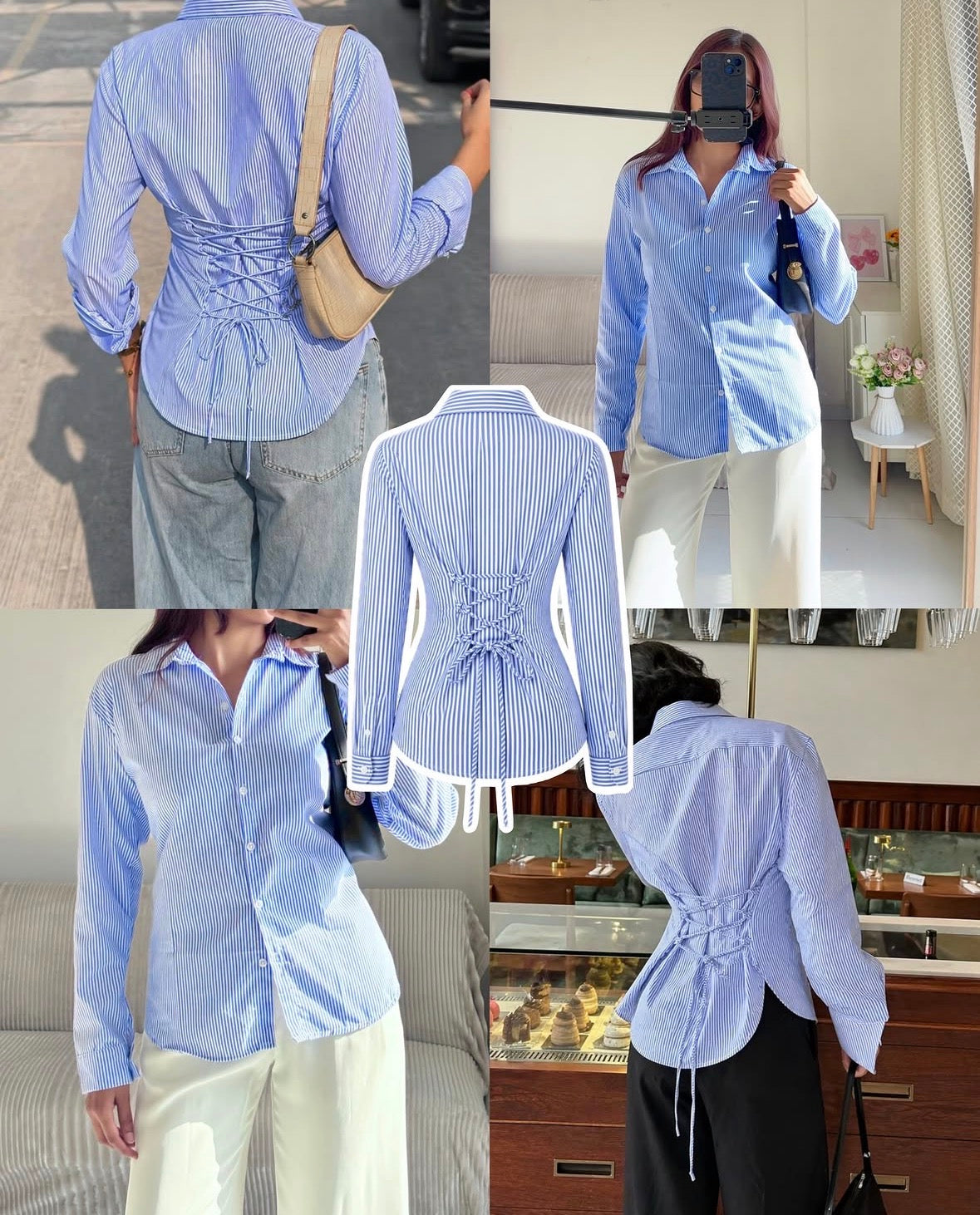 Corset back blue button down