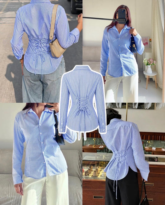 Corset back blue button down