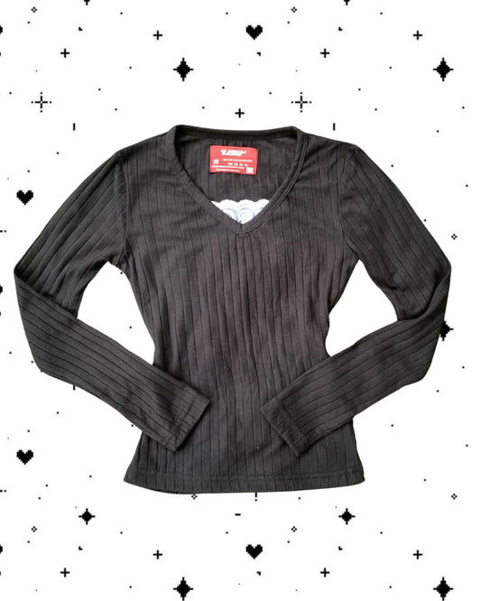 Black Henley Fairycore Top