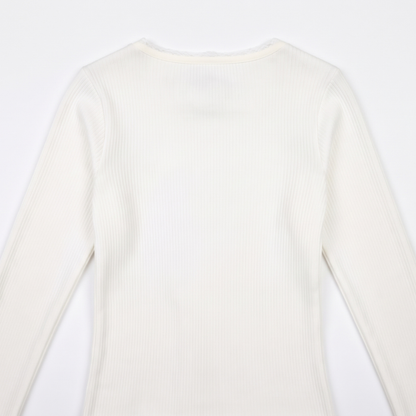 Y2K White Henley Fairy Core Bow Top