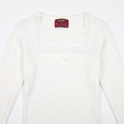 Y2K White Henley Fairy Core Bow Top