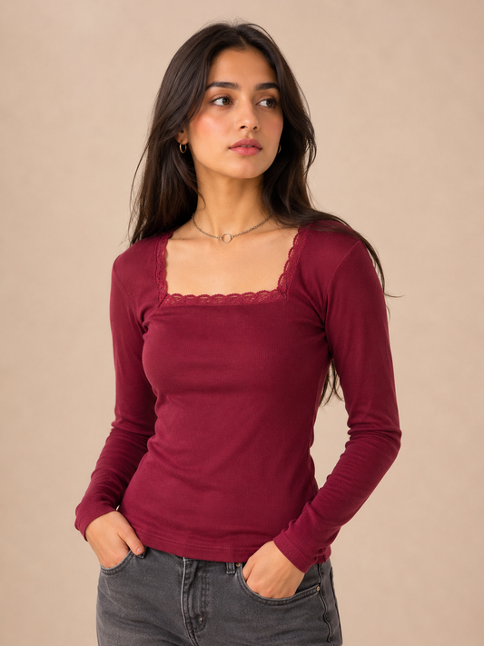 Red Laced Trim Top