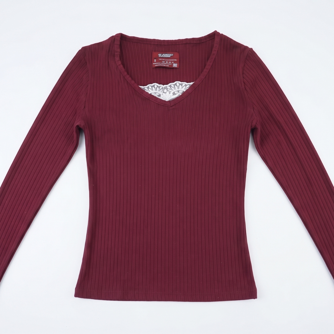 Y2K Wine Red Henley Fairy Core Top