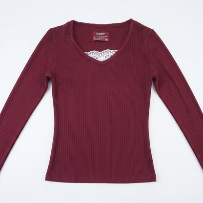 Y2K Wine Red Henley Fairy Core Top