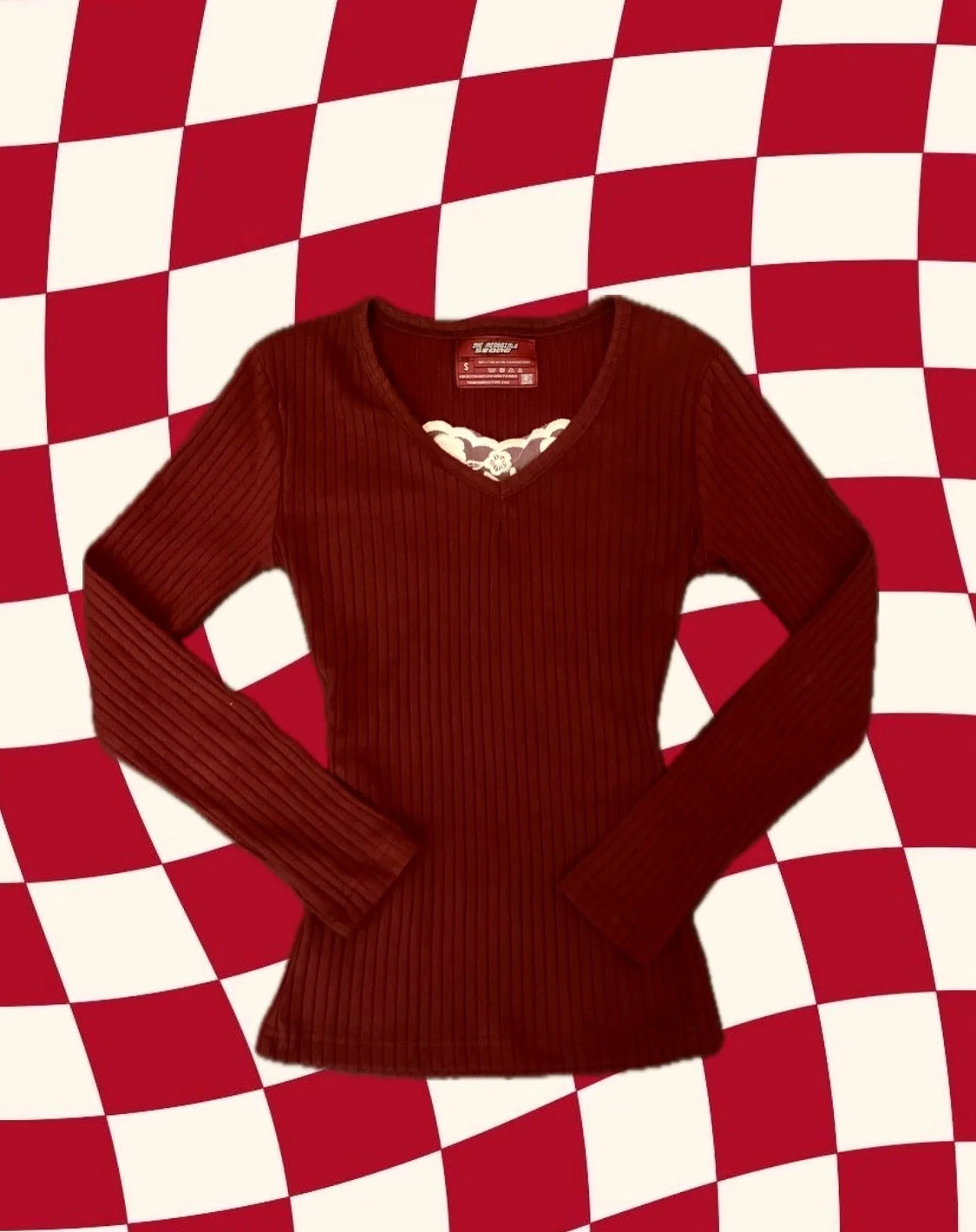 Y2K Wine Red Henley Fairycore Top