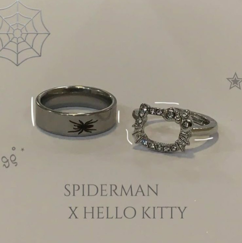 spiderman hello kitty rings pair